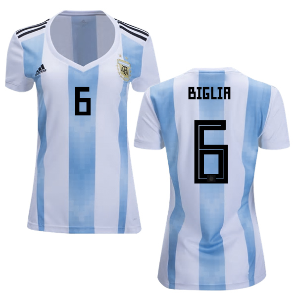 Women's Argentina #6 Biglia Home Soccer Country Jersey - Click Image to Close